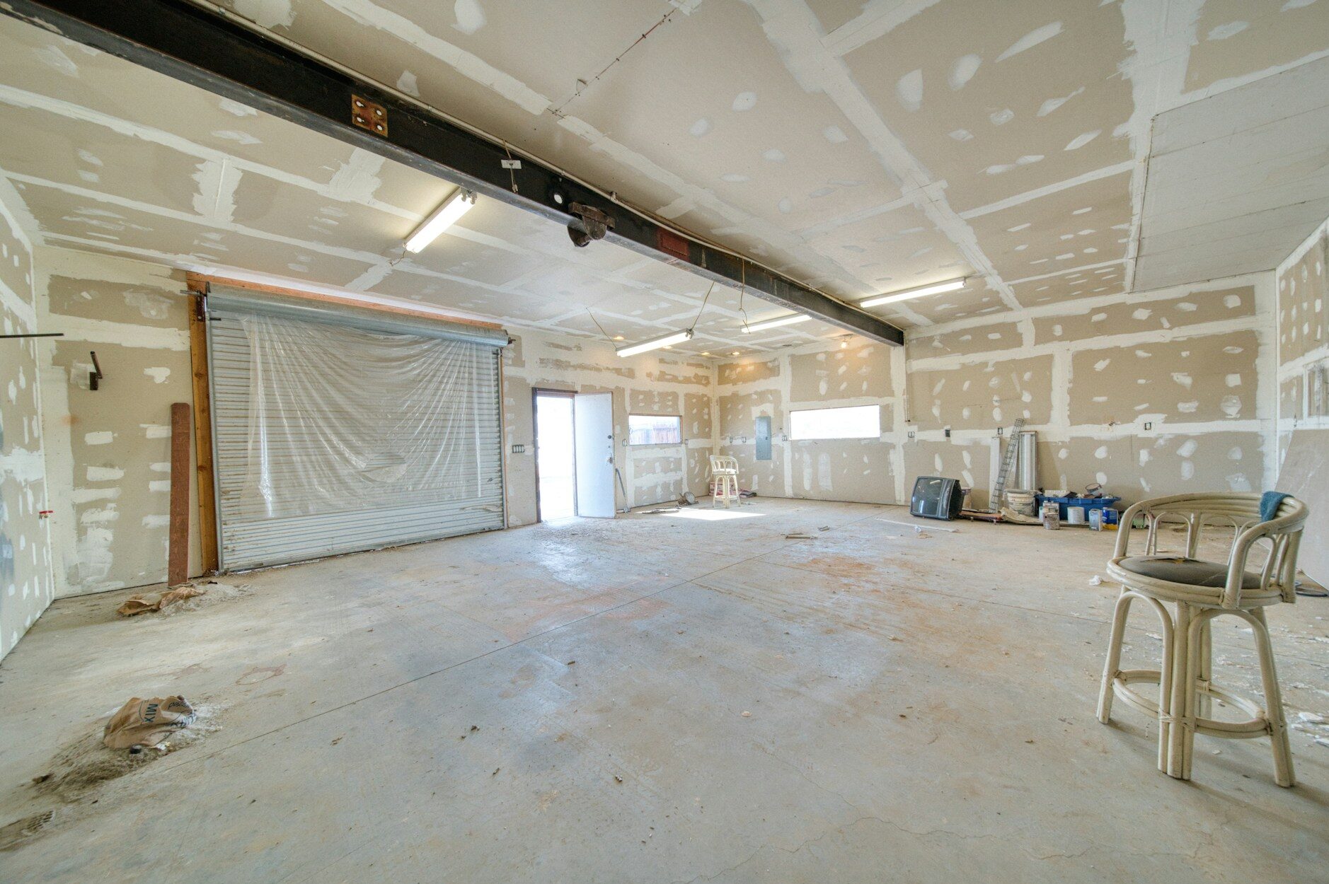 A room with new drywall.